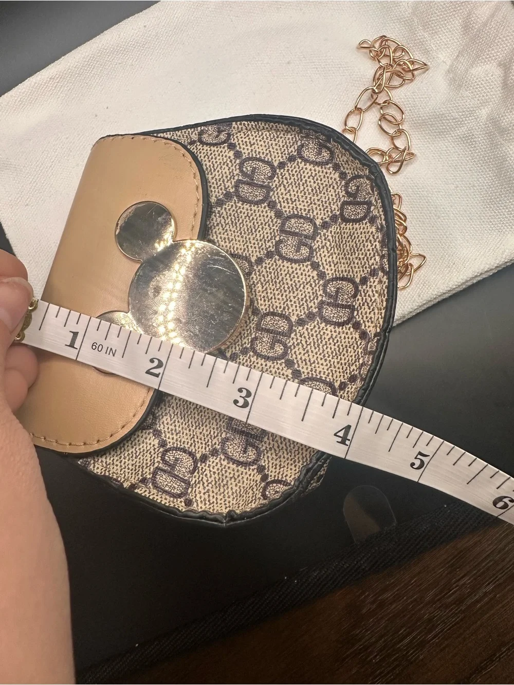 Beige Patterned Crossbody Bag with Gold Accent